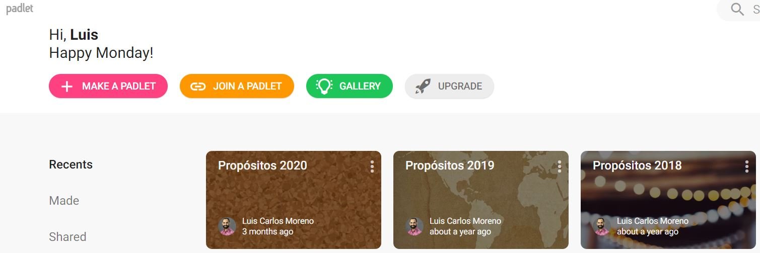 My Padlet boards of New Year resolutions: Propósitos 2018, 2019 and 2020