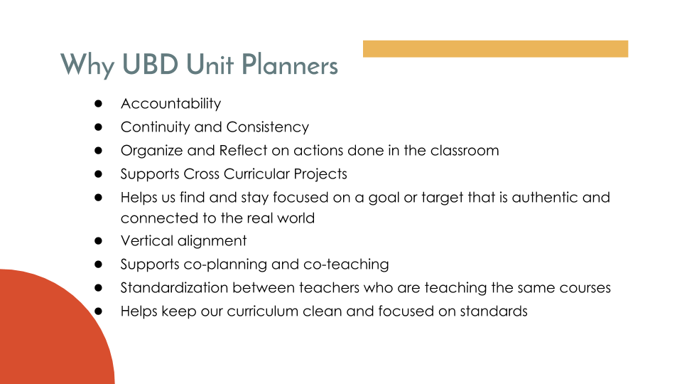 Slide: why we use UBD unit planners