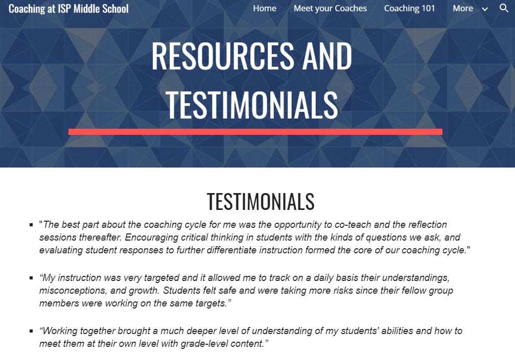 The Resources and Testimonials page